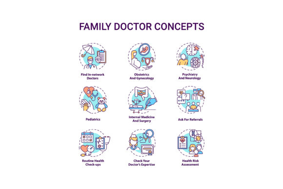 Family Doctor Concept Icons for Embroidery