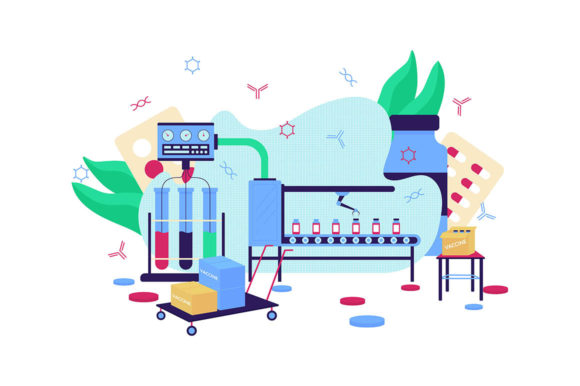 Vaccine Development Flat Illustration Review